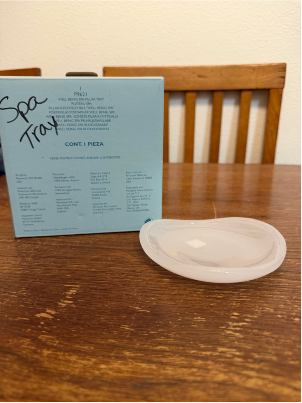 PartyLite Well Being Spa Pillar Candle Tray P9621 Frosted White Glass NIB